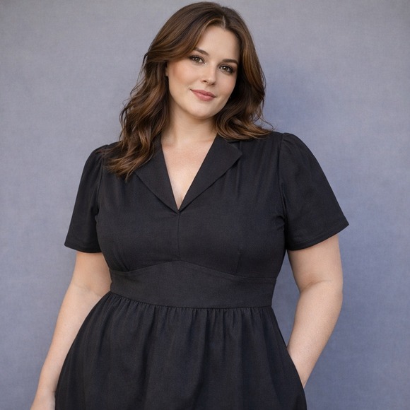 Modcloth Dresses & Skirts - Modcloth Black Collared Fit-and-Flare Midi Dress